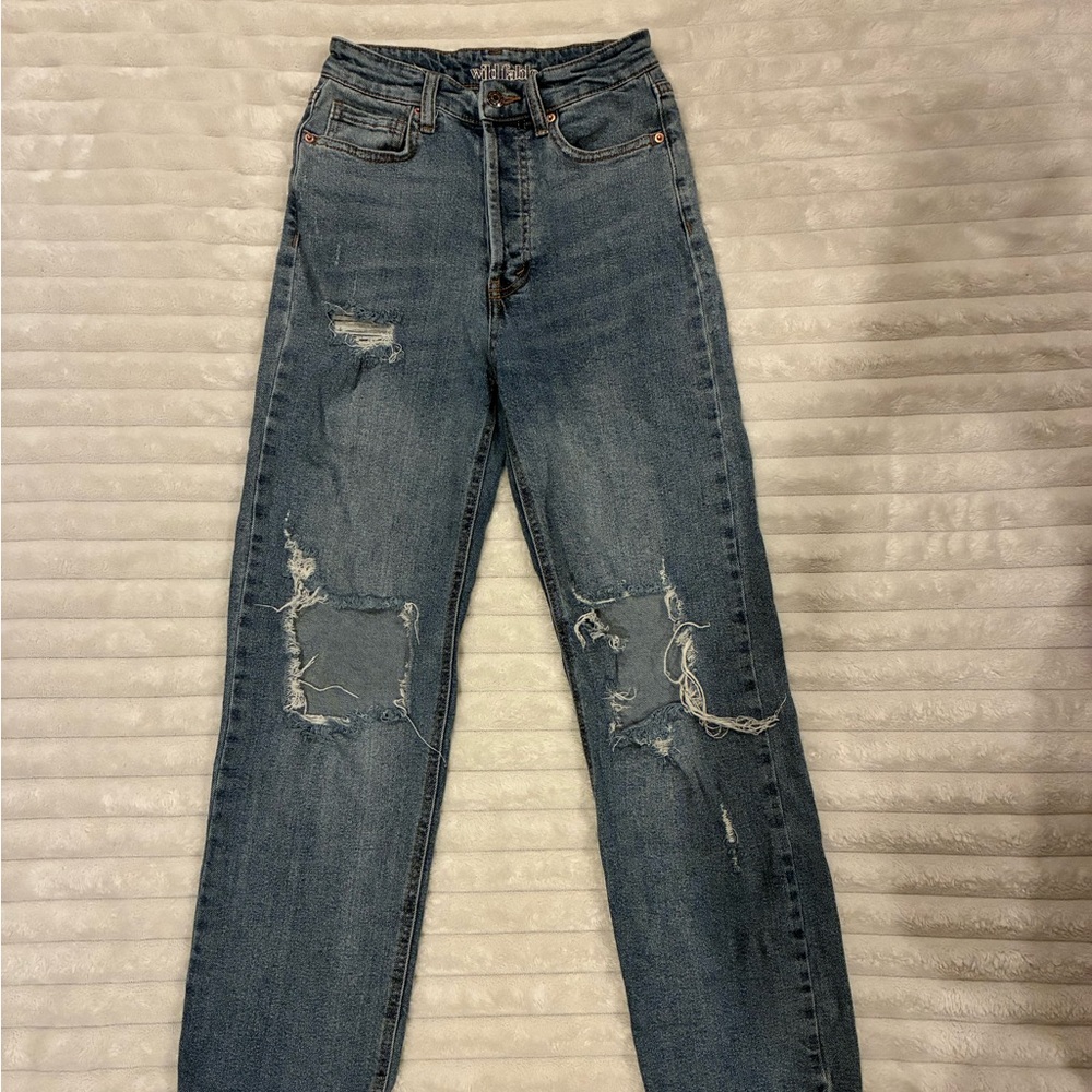 Wild Fable High Rise Straight Blue Denim Distressed Jeans